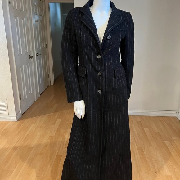 PHILOSOPHY DE ALBERTA FERRETTI PIN STRIPE WOOL LONG COAT SIZE 4 US - Picture 1 of 7